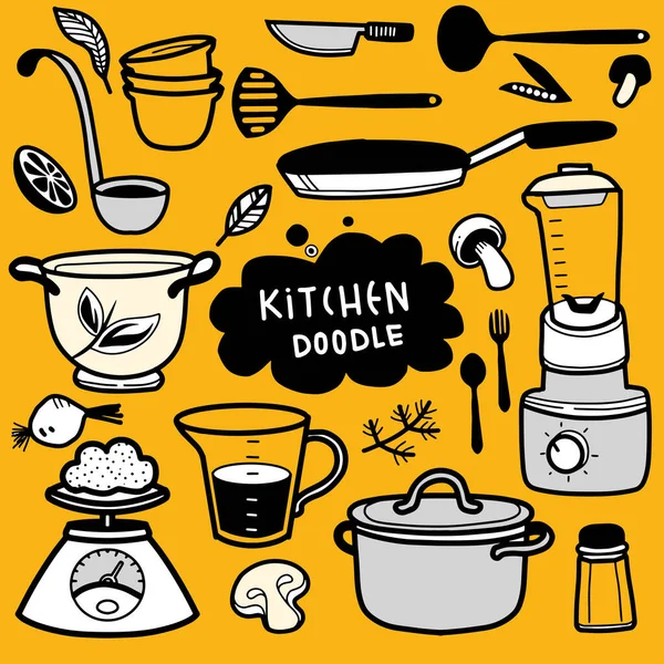Набір Кухонного Посуду Каракулі Малюнок Рук Векторна Ілюстрація Набору Doodle — стоковий вектор