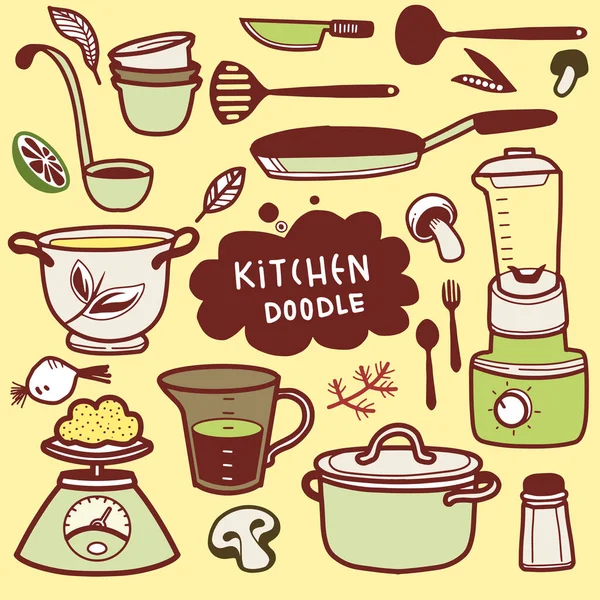 Set Von Küchenutensilien Doodle Hand Drawn Vector Illustration Von Doodle — Stockvektor