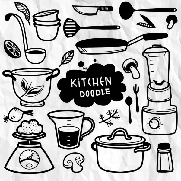 Set Von Küchenutensilien Doodle Hand Drawn Vector Illustration Von Doodle — Stockvektor