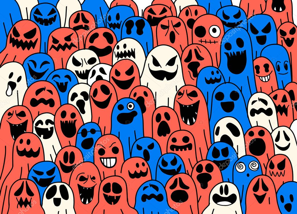 Ghost pattern Halloween  spooky scarf isolated repeat wallpaper, tile background devil evil cartoon illustration doodle