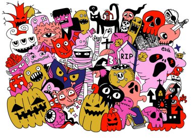 Güzel el çizimi Cadılar Bayramı karalamaları, vektör çizimi