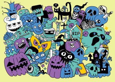 Güzel el çizimi Cadılar Bayramı karalamaları, vektör çizimi