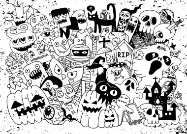 Güzel el çizimi Cadılar Bayramı karalamaları, vektör çizimi