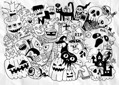 Güzel el çizimi Cadılar Bayramı karalamaları, vektör çizimi