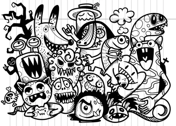 Mão Bonito Desenhado Doodles Halloween Ilustração Vetorial — Vetor de Stock