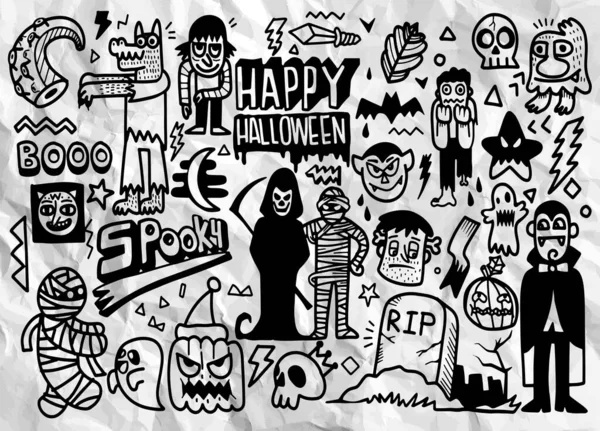 Hand Drawn Vector Illustration Halloween Doodle Set Illustrator Line Tools — 스톡 벡터