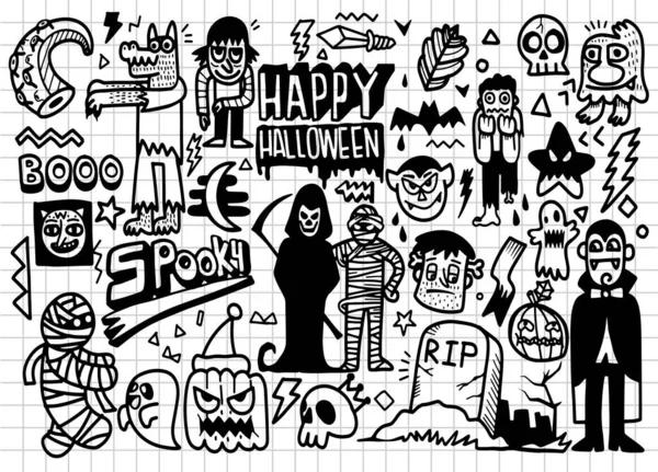 Illustrazione Vettoriale Disegnata Mano Del Set Doodle Halloween Illustratore Linea — Vettoriale Stock