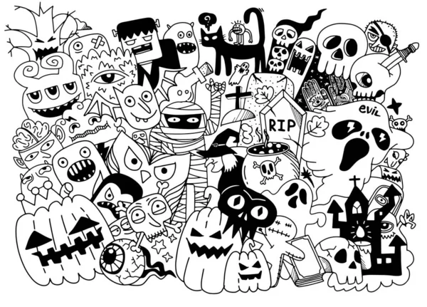 Niedliche Handgezeichnete Halloween Kritzeleien Vektorillustration — Stockvektor