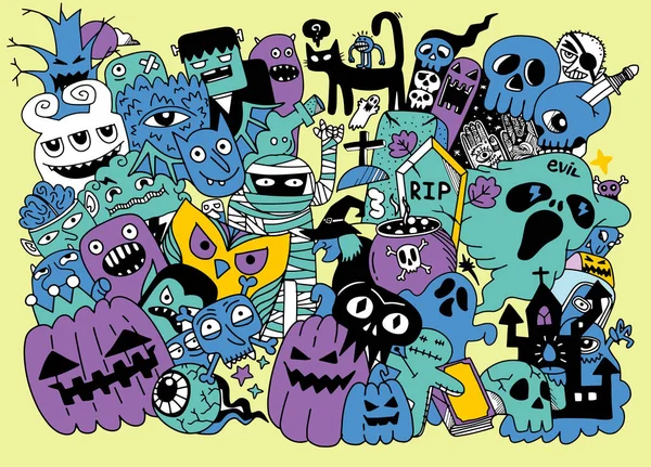 Güzel el çizimi Cadılar Bayramı karalamaları, vektör çizimi