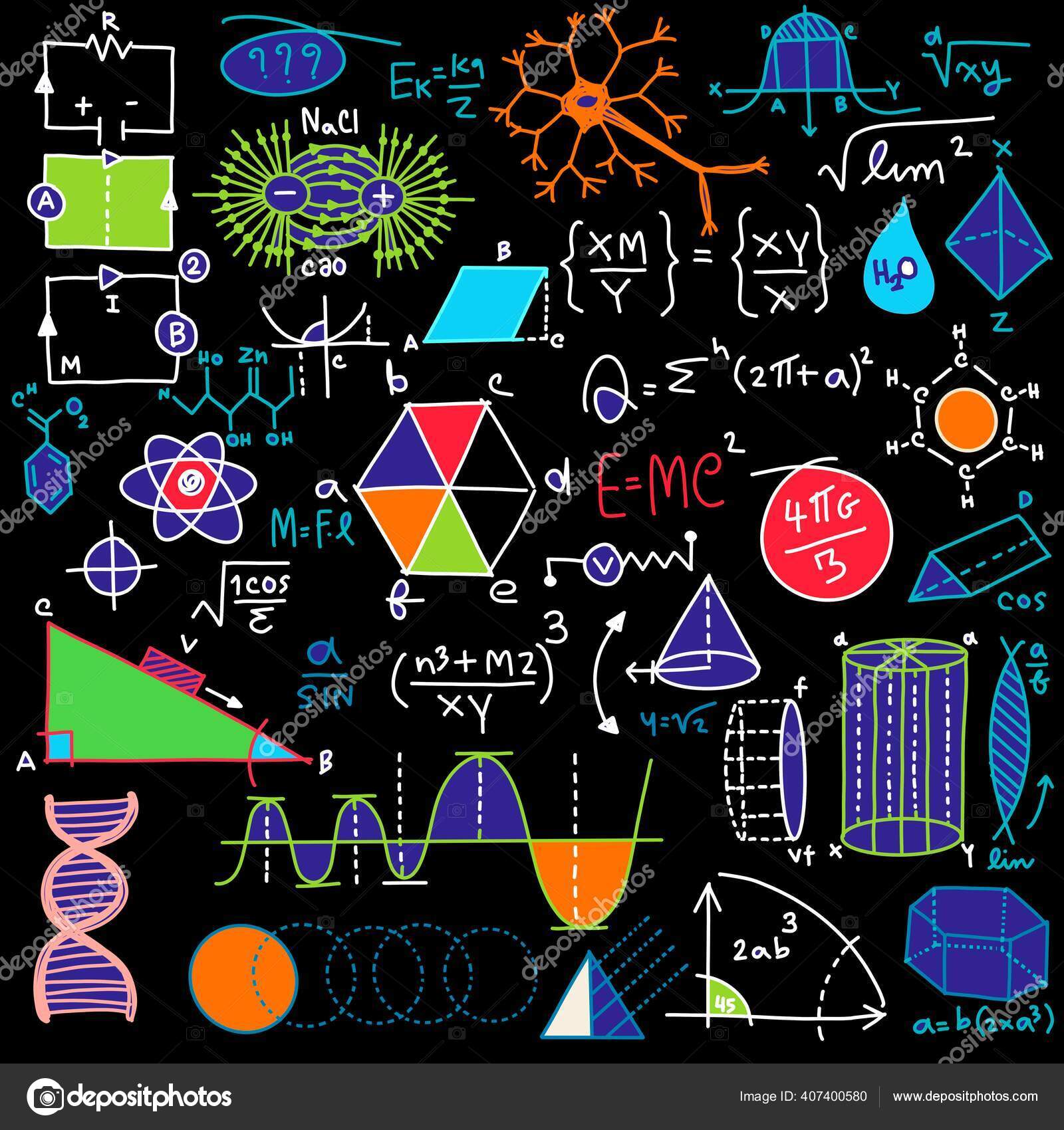 Padrão Científico Matemático Com Gráficos Geometria Fórmulas Cálculos —  Foto © 9george #407400580, image size:1600x1700