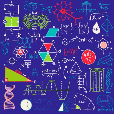 Geometri grafikleri, formülleri ve hesaplamaları ile matematiksel bilimsel örüntü