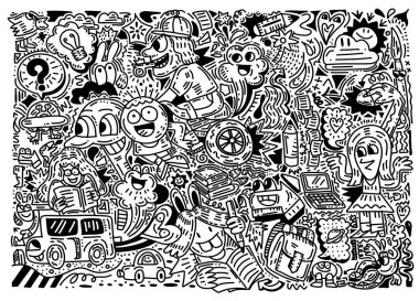 Eğitim kavramı. Okul geçmişi, el çizimi okul malzemeleri, komik karalama tarzı.