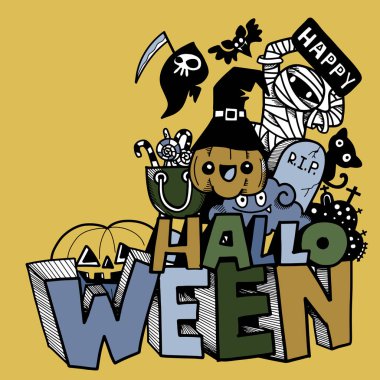 Doodle 'ın El Çizimi Vektör İllüstrasyonu, Çizim çizimi araçları, Düz Tasarım