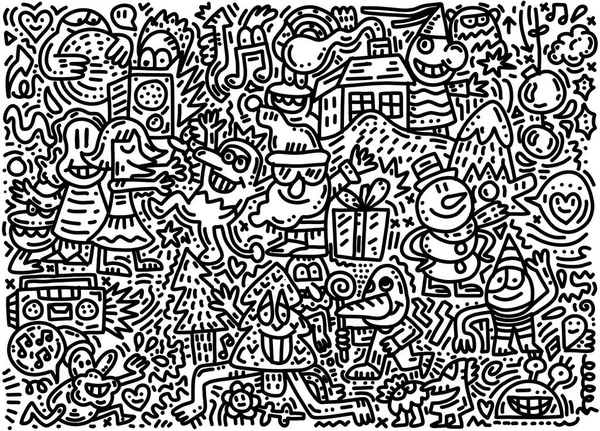Vázlatos Vektor Kézzel Rajzolt Doodle Rajzfilm Készlet Tárgyak Szimbólumok Vidám — Stock Fotó