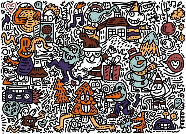 Sketchy Vector Hand Drawn Doodle Cartoon Set Objects Symbols Merry — Stock Photo, Image