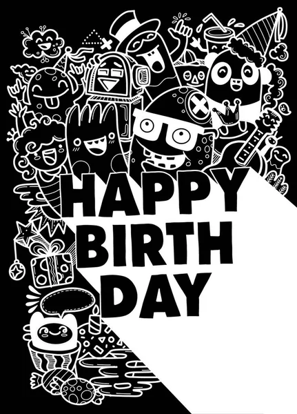 Feliz Cumpleaños Vector Diseño Con Emoticonos Con Sombrero Cumpleaños Texto —  Fotos de Stock