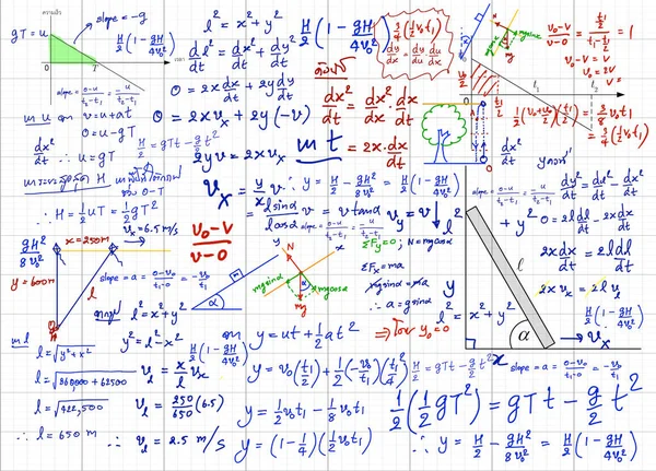 Formules Mathématiques Dessinées Main Sur Fond — Image vectorielle