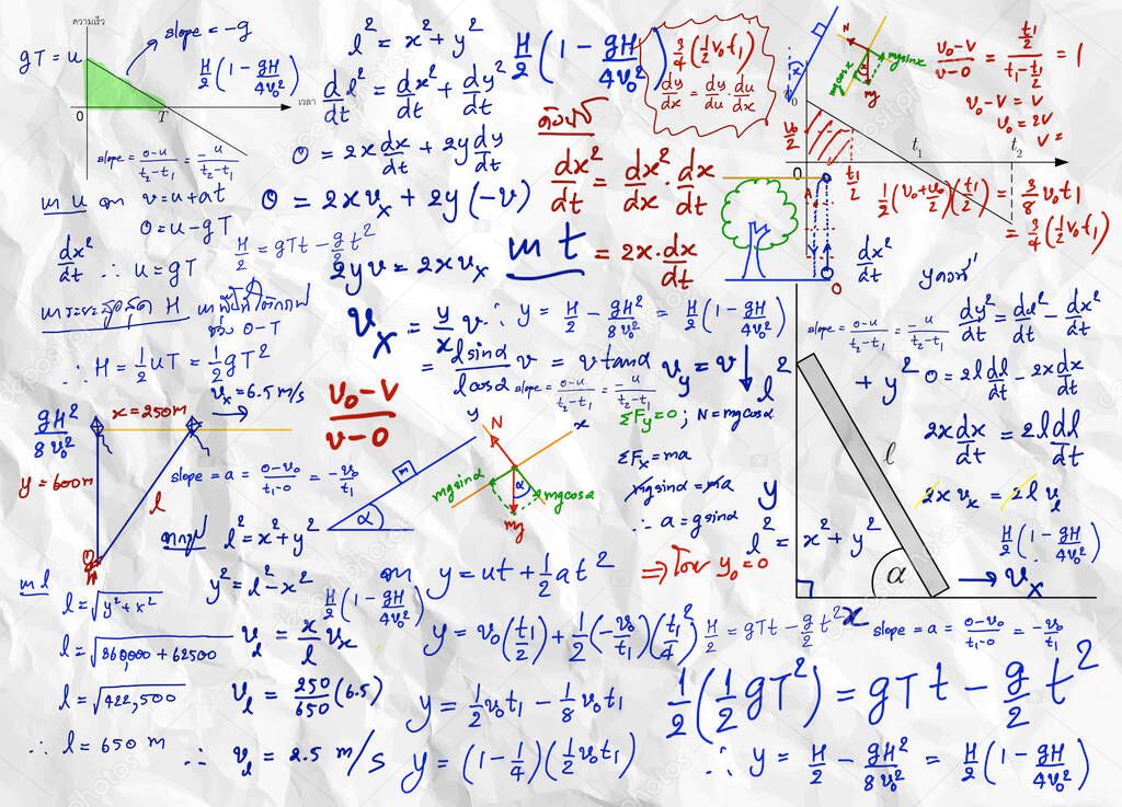 Mathematical formulas drawn by hand on the background