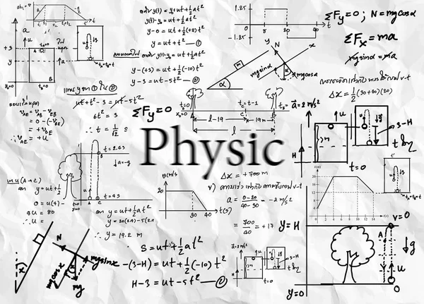 Physik Formeln Von Hand Auf Den Hintergrund Gezeichnet — Stockvektor