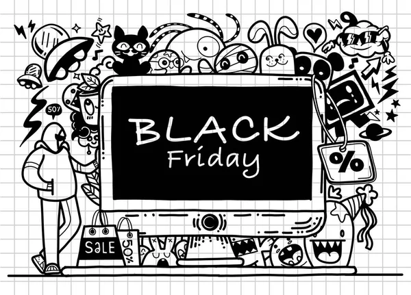 Black Friday Sale Hand Drawn Vector Concept Illustration Black Friday — Stock Vector