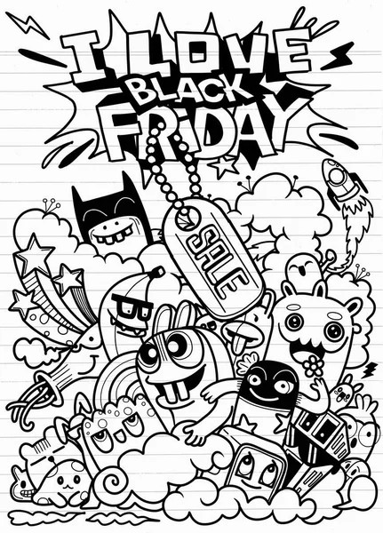 Black Friday Sale Hand Drawn Vector Concept Illustration Black Friday — Stock Vector