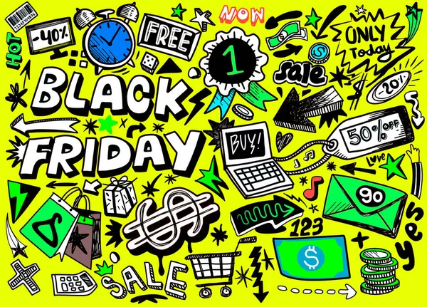 Black Friday Sale Hand Drawn Vector Concept Illustration Black Friday — Stock Vector