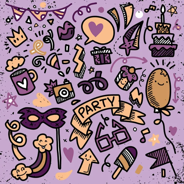 Set Party Illustration Hand Draw Doodle Sketch Line Vector — 스톡 벡터