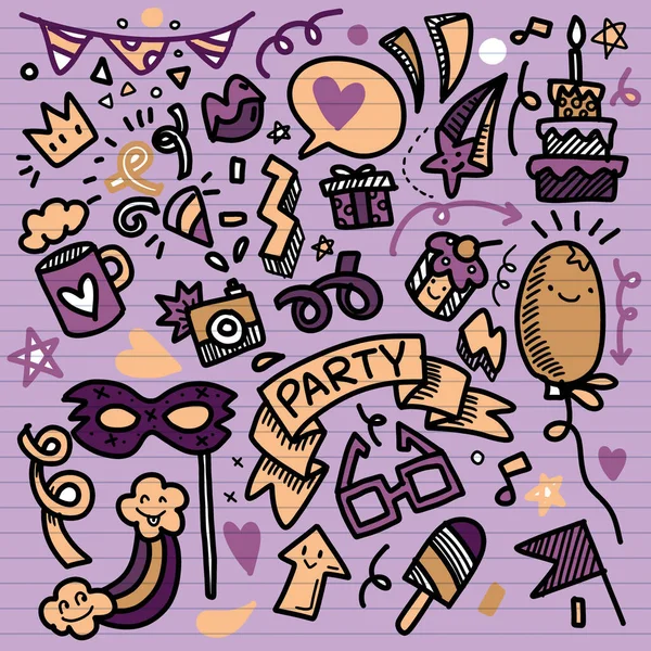 Set Party Illustration Hand Draw Doodle Sketch Line Vector — 스톡 벡터