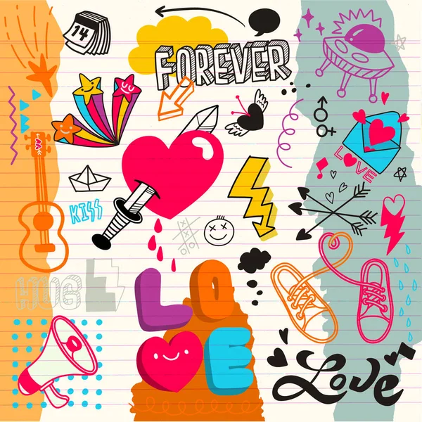 Amor Doodle Desenho Collection Hand Desenhado Ilustrações Vetor Doodle Estilo — Vetor de Stock