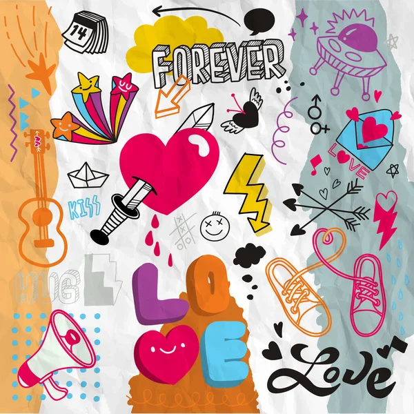 Love Doodle Dibujo Collection Hand Dibujado Ilustraciones Garabatos Vectoriales Estilo — Vector de stock