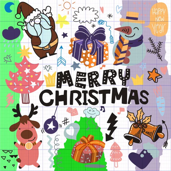 Weihnachten Doodle Zeichnung Collection Hand Gezeichnet Vektor Doodle Illustrationen Bunten — Stockvektor