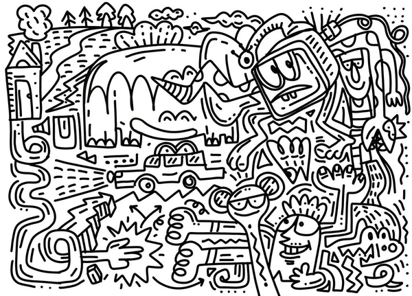 Cartoon Vector Doodles Città Disegnata Mano — Vettoriale Stock