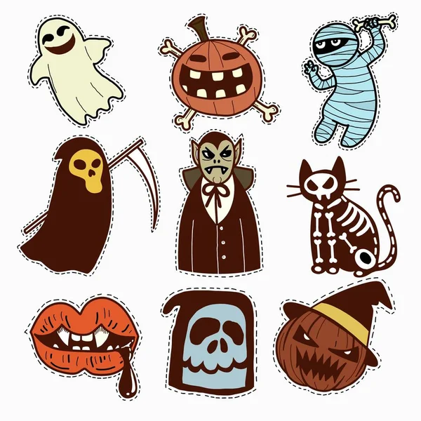Set Iconos Halloween Ilustración Vectorial Dibujado Mano Puede Utilizar Para — Archivo Imágenes Vectoriales