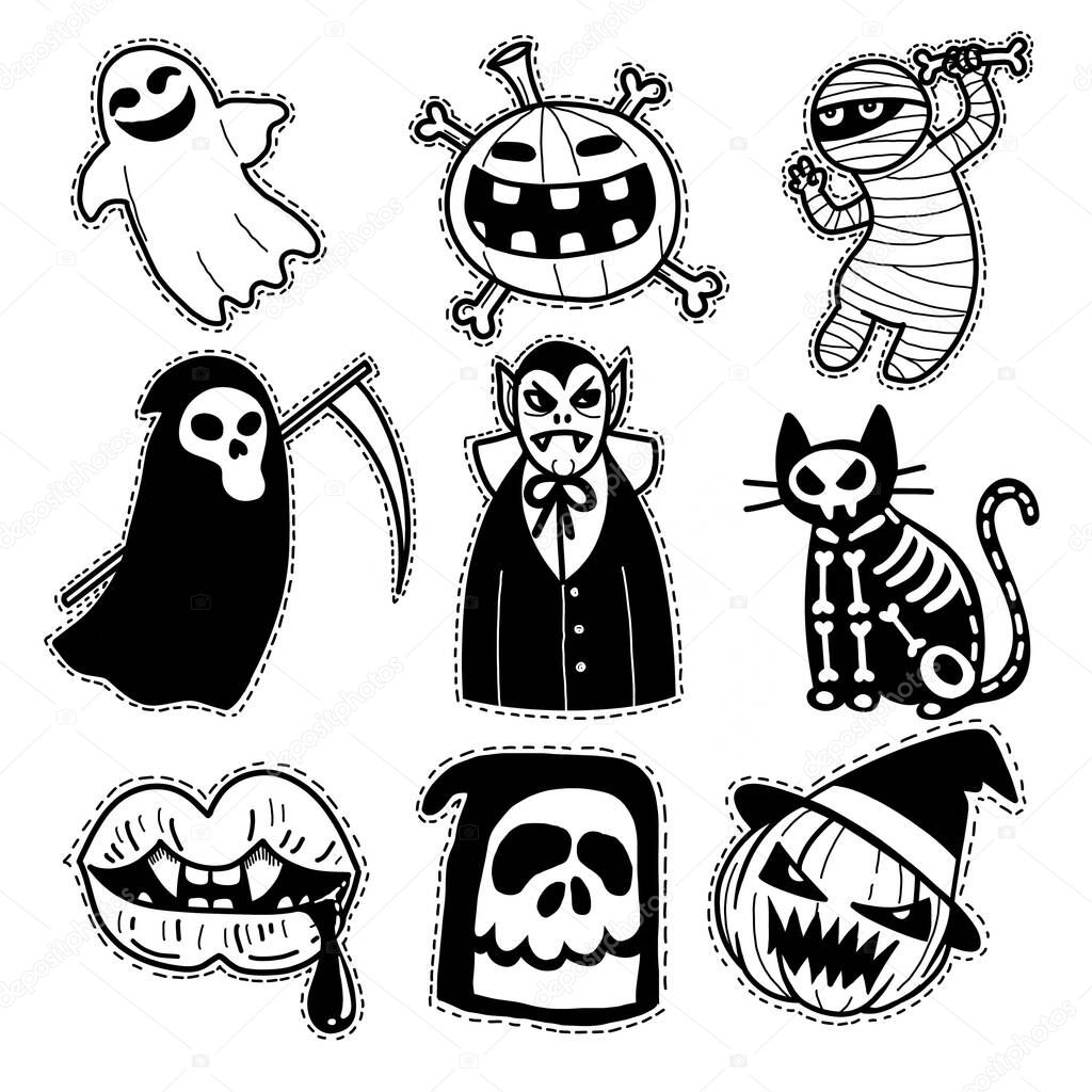 Halloween icon set. Hand-drawn vector illustration ,It can be used for halloween party, posters, greeting cards, fashion design