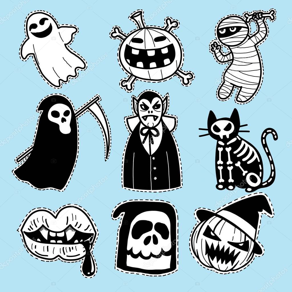 Halloween icon set. Hand-drawn vector illustration ,It can be used for halloween party, posters, greeting cards, fashion design