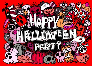 vektör el çizilmiş Doodle çizgi film koleksiyon seti Cadılar Bayramı hakkında komik ikon