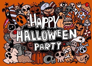 vektör el çizilmiş Doodle çizgi film koleksiyon seti Cadılar Bayramı hakkında komik ikon