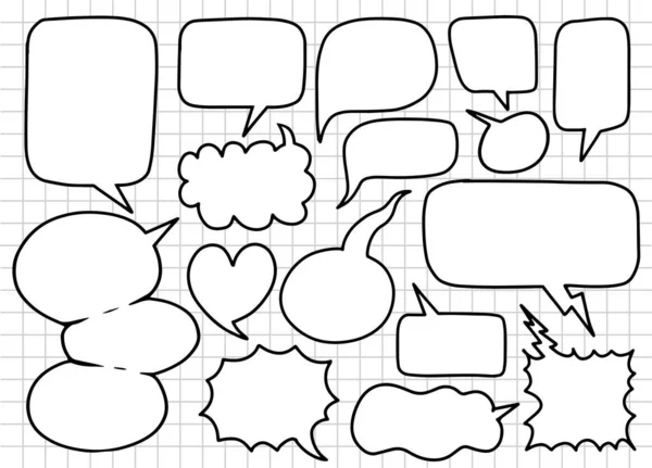 手工绘制的一组不同的语音气泡 语音气泡向量集的贴纸 复古漫画语音集和气泡卡通向量集 每一个单层 — 图库矢量图片