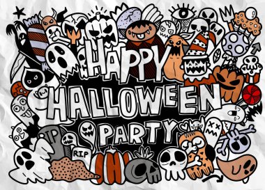  İllüstrasyon, el çizimi Doodle çizgi film koleksiyonu Cadılar Bayramı hakkında komik ikon seti