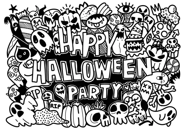 Conjunto doodle desenho mão desenhada halloween preto e branco