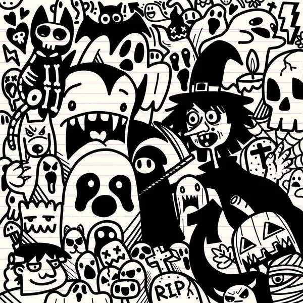 Ilustração Feliz Halloween Ilustração Wolfman Assustador Vampiro Bruxa Torno Fantasma — Fotografia de Stock
