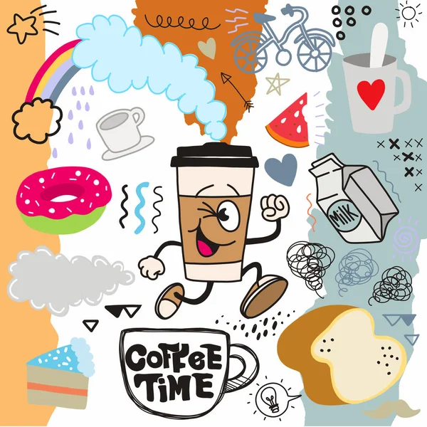 Illustration Cute Hand Drawn Doodles Coffee Time Doodle Drawing Collection — Stock Photo, Image