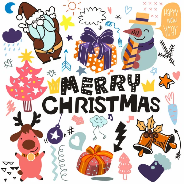 Illustration Niedliche Handgezeichnete Kritzeleien Weihnachtskritzelzeichensammlung Handgezeichnete Kritzelillustrationen Bunten Cartoon Stil — Stockfoto