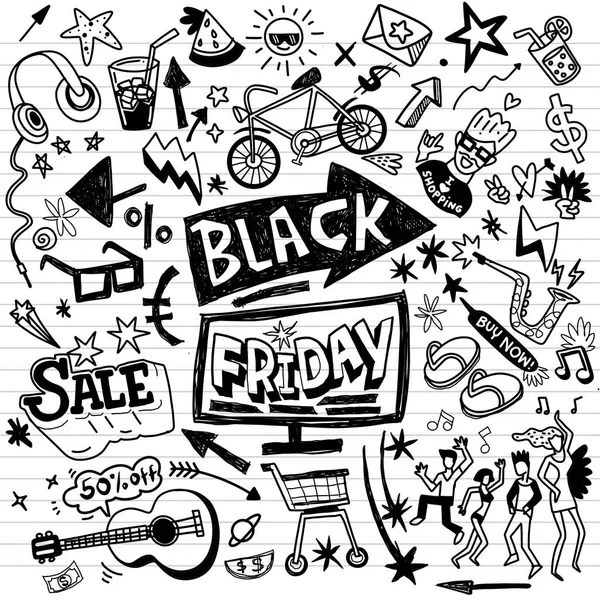 Illustration, Cute hand drawn doodles ,Black Friday sale hand drawn concept illustration.Black Friday sale hand lettering and doodles elements and symbols background. hand drawn illustration