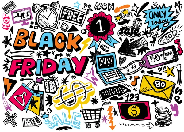 Illustration Cute Hand Drawn Doodles Black Friday Sale Hand Drawn — Stock Photo, Image