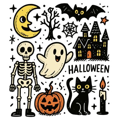 Cadılar Bayramı 'nda hayalet, iskelet, kara kedi, balkabağı ve perili ev karalamaları..