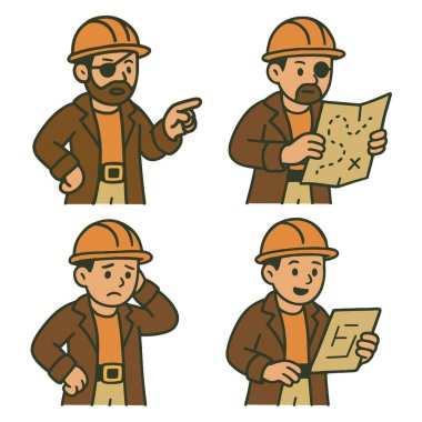 # Bir inşaat işçisi # # şapka # # göz bandı haritası # # çizgi film erkek kahverengi ceket turuncu gömlek #