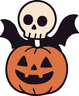 A halloween pumpkin skull bat spooky cartoon orange black festive fun decoration