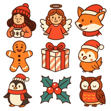 Hayvan ve tatil unsurları da dahil olmak üzere şirin bir tarzda ayrılmış izole edilmiş bir Noel simgesi.