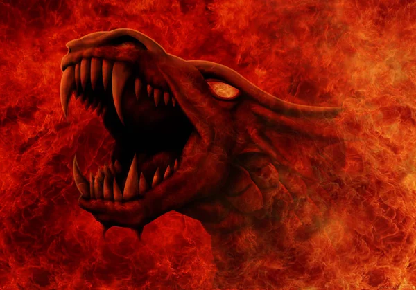 Fire Dragon Komt Uit Het Vuur Stockafbeelding